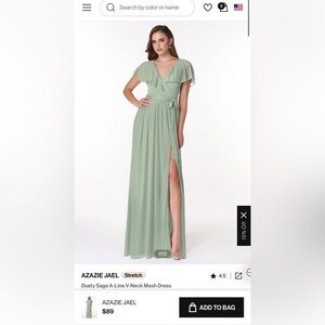 Azazie Dusty Sage A-Line V-neck Mesh Dress for bridesmaids